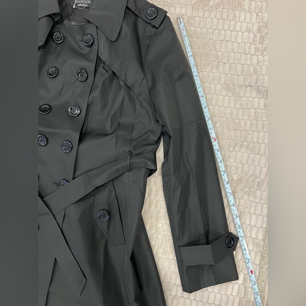 🚫SOLD ON MERC🚫 NWT Black Trench Coat women’s double breasted mid length sz 6 - Picture 7 of 14